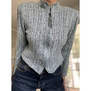 ST JOHN Evening Turquoise Aquamarine Decorative Cardigan Sweater 12